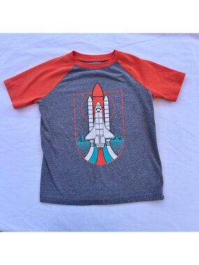 Outer Space Rocket Ship - T-Shirt - Gray and Orange - Jumping Beans School Wear